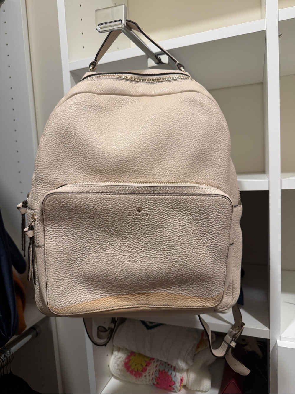 Neutral Beige Pebbled Leather Backpack - Women Kate spade